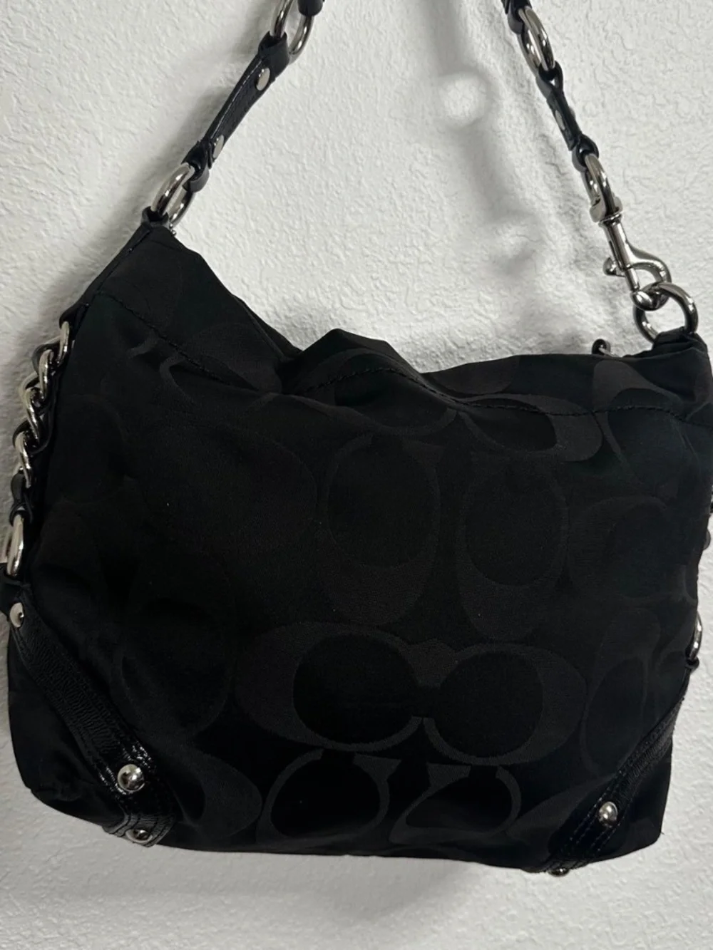 Vintage Y2K Coach Carly Black Medium Hobo Shoulder Bag Purse Purple Lining F1525